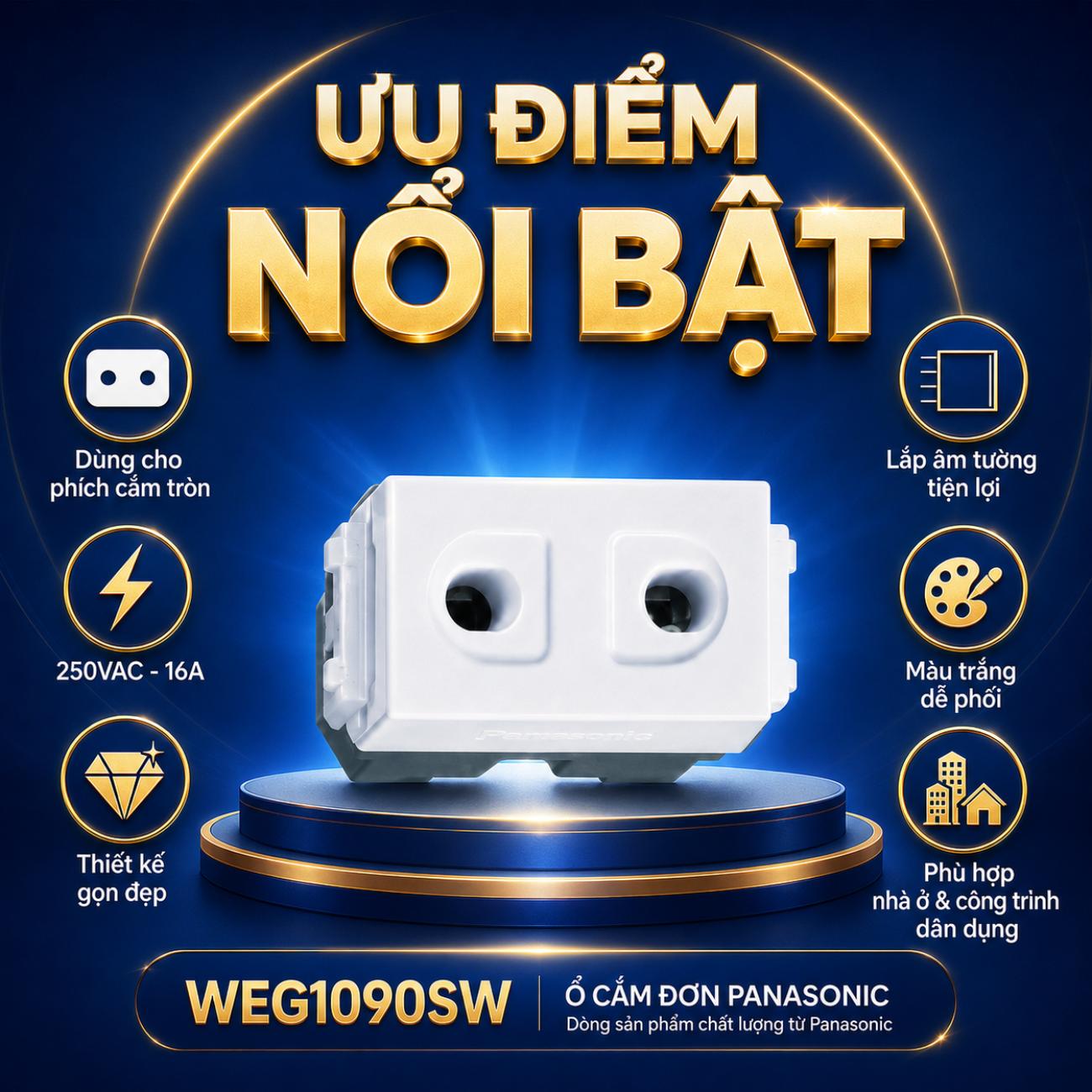 Ổ cắm đơn Panasonic dùng cho phích cắm tròn 250VAC-16A